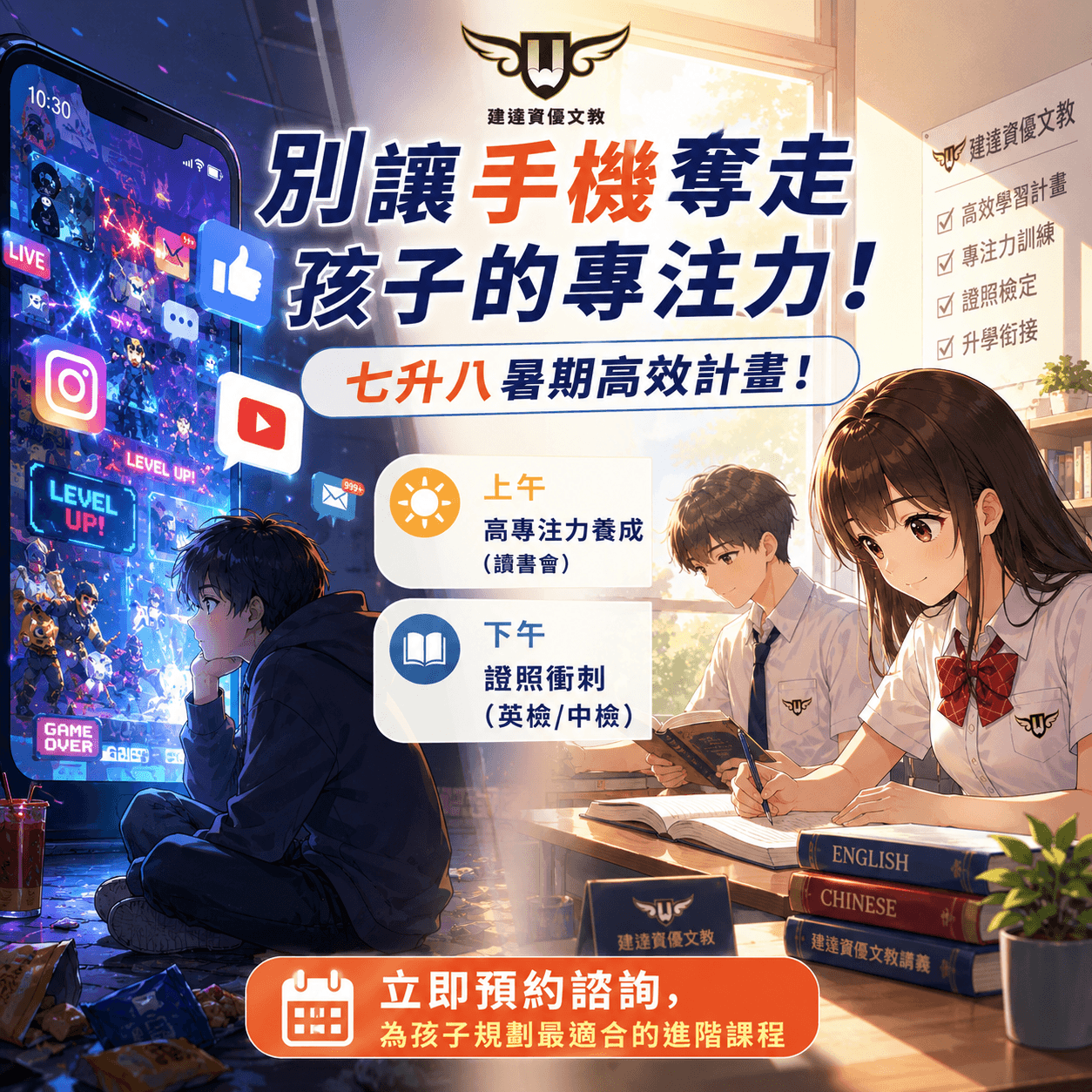 【文心校】七升八暑期特訓別讓手機奪走孩子的專注力